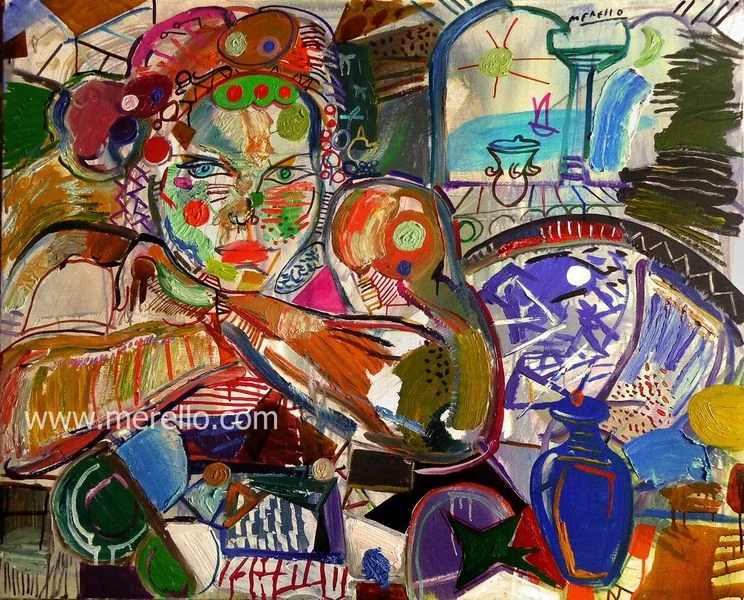 ART CONTEMPORAIN SIECLE 21-XXI.-Jose Manuel Merello.-"En tu pensamiento" (81 x 100 cm) Peinture contemporaine.