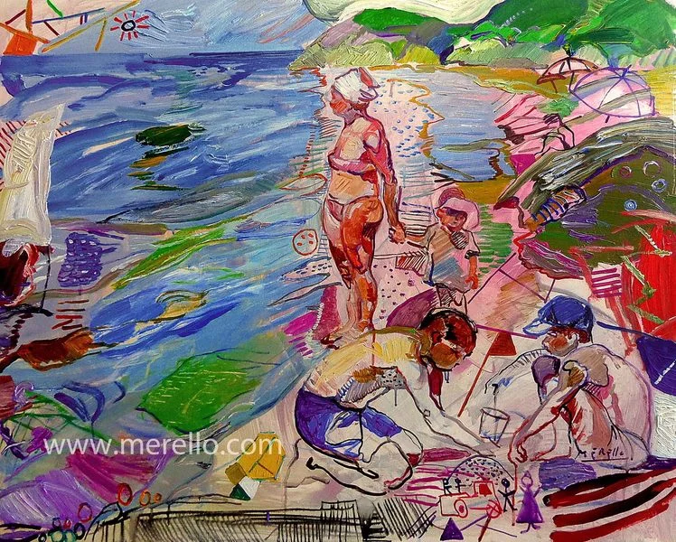 ART CONTEMPORAIN SIECLE 21 XXI.-Jose Manuel Merello.-"Mirando el mar"(81 x 100cm) Toile. Peinture espagnole contemporaine.