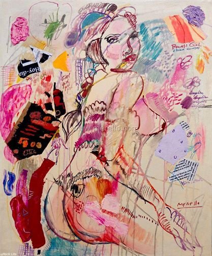 José Manuel Merello.-"Pink nude" (100x81 cm) Art contemporain moderne. Art actuel et peinture du 21e siecle. Tableaux d artistes contemporains. Art, luxe et Passion. Couleur et Decoration Art Moderne. Investissement.